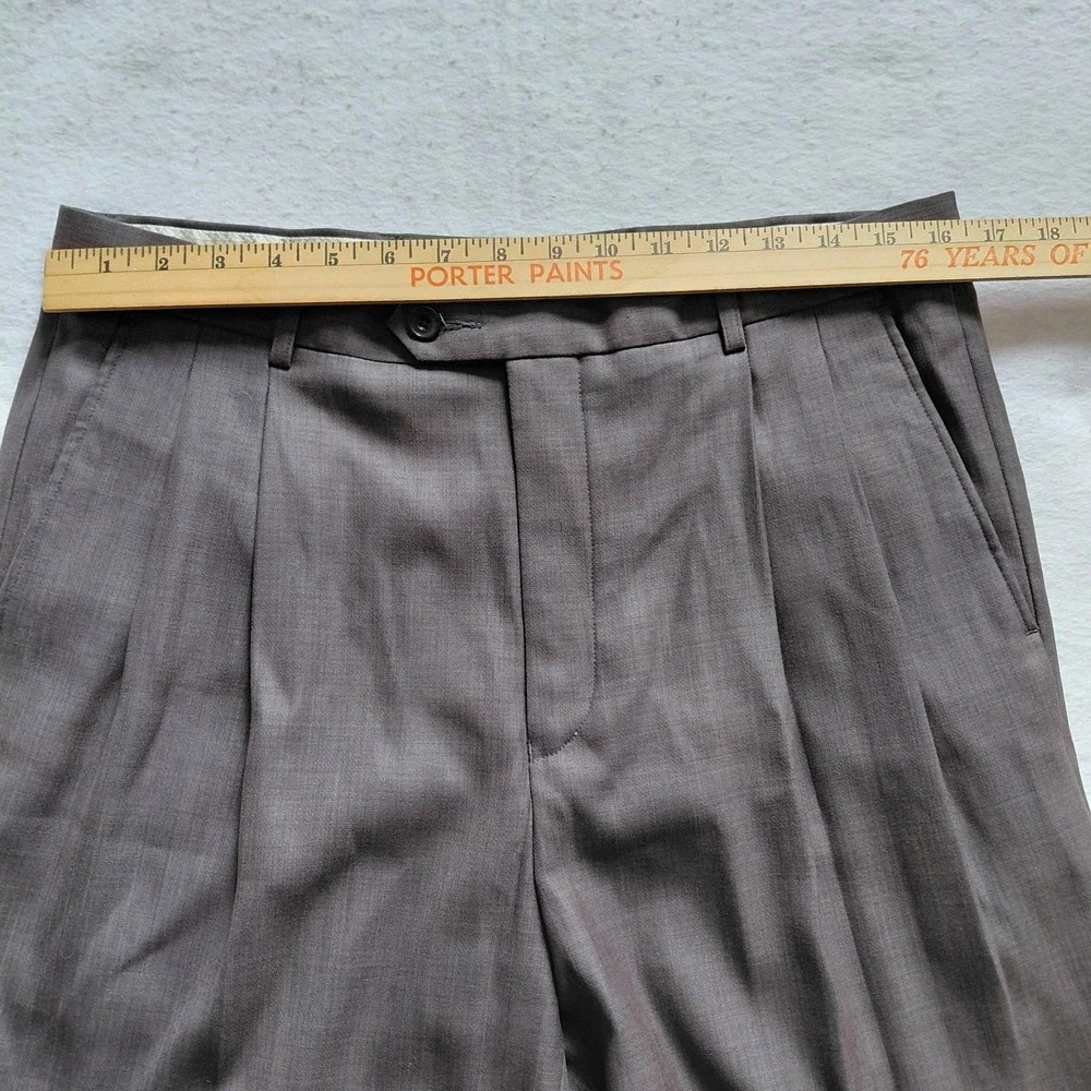 Lailibao Mens Gray Pleated Dress Pants Size 34 Formal Trousers Business Mid Rise